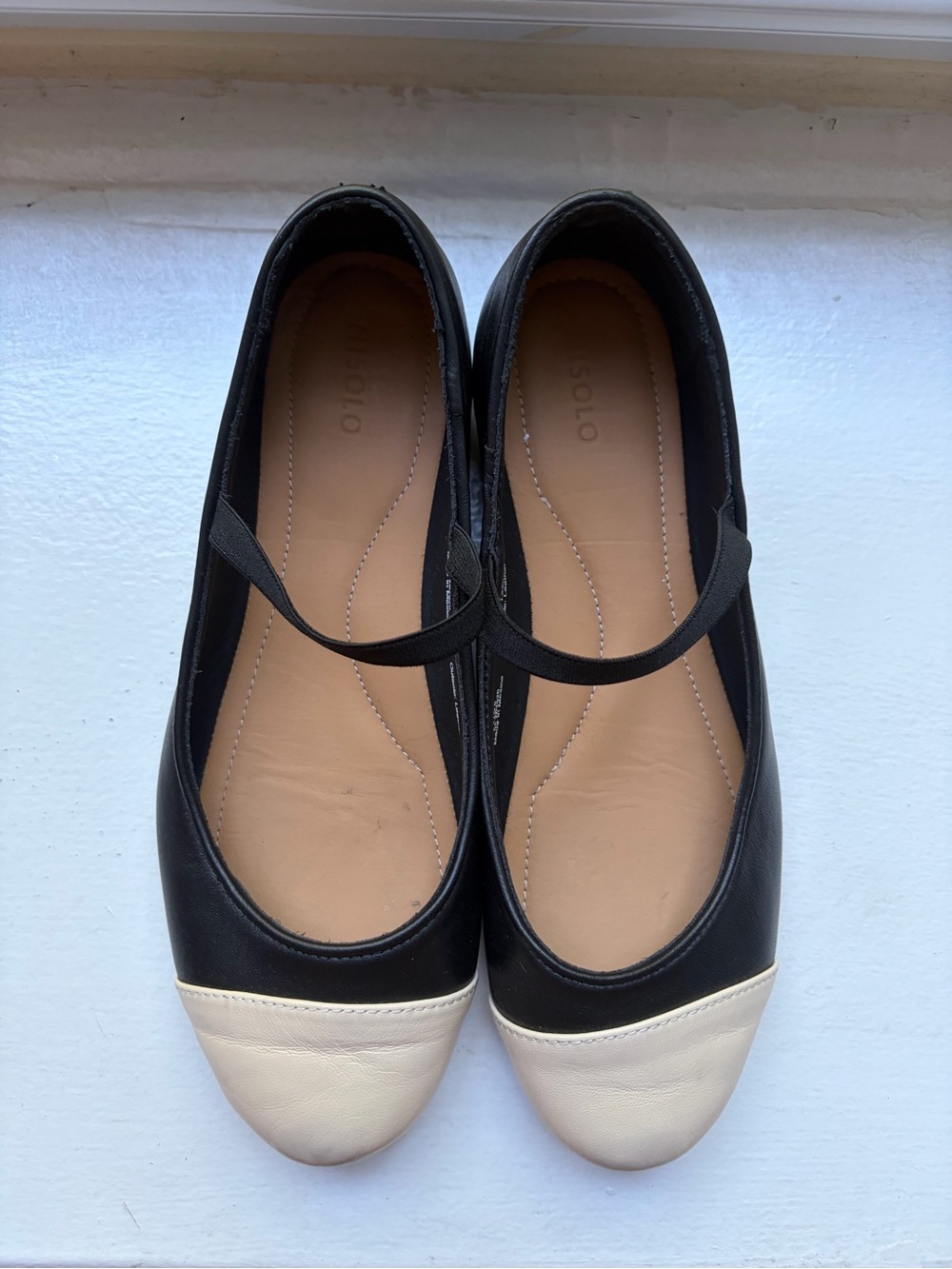 Nisolo Black and Cream Two-Tone Mary Jane Ballet Flats - Picture 2 of 3
